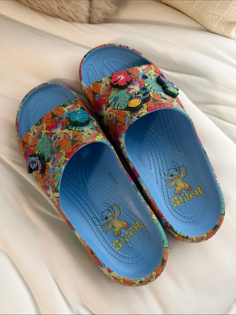 CROCS Disney Stitch Tropical Blue Slide Sandals with Multi-Color Print